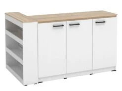 Ensemble îlot Central De Cuisine + 2 Tabourets - Blanc Et Naturel Clair - NUSICE -Electroménager Soldes meuble de cuisine 16572305