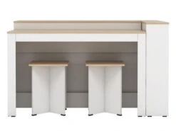 Ensemble îlot Central De Cuisine + 2 Tabourets - Blanc Et Naturel Clair - NUSICE -Electroménager Soldes meuble de cuisine 16572313