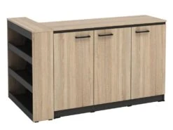 Ensemble îlot Central De Cuisine + 2 Tabourets - Noir Et Naturel Clair - NUSICE -Electroménager Soldes meuble de cuisine 16573403