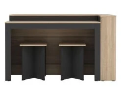 Ensemble îlot Central De Cuisine + 2 Tabourets - Noir Et Naturel Clair - NUSICE -Electroménager Soldes meuble de cuisine 16573411