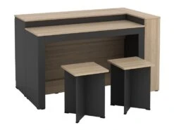 Ensemble îlot Central De Cuisine + 2 Tabourets - Noir Et Naturel Clair - NUSICE -Electroménager Soldes meuble de cuisine 16573435