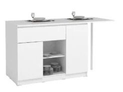 Ilot Central De Cuisine Avec 2 Portes, 1 Tiroir Et 2 Niches - Blanc - TUNORI -Electroménager Soldes meuble de cuisine 16574091