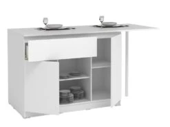Ilot Central De Cuisine Avec 2 Portes, 1 Tiroir Et 2 Niches - Blanc - TUNORI -Electroménager Soldes meuble de cuisine 16574113
