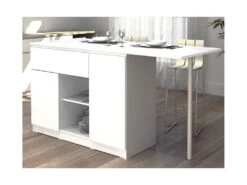 Ilot Central De Cuisine Avec 2 Portes, 1 Tiroir Et 2 Niches - Blanc - TUNORI