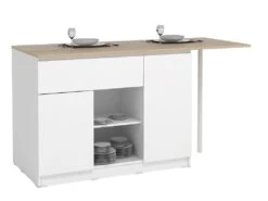 Ilot Central De Cuisine Avec 2 Portes, 1 Tiroir Et 2 Niches - Blanc Et Naturel Clair - TUNORI 23 Ilot Central De Cuisine Avec 2 Portes, 1 Tiroir Et 2 Niches - Blanc Et Naturel Clair - TUNORI -Electroménager Soldes meuble de cuisine 16576327