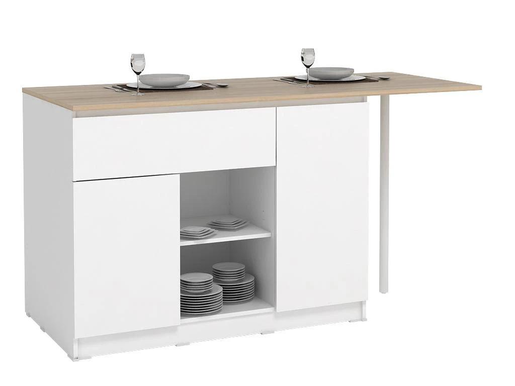 Ilot Central De Cuisine Avec 2 Portes, 1 Tiroir Et 2 Niches - Blanc Et Naturel Clair - TUNORI 11 Ilot Central De Cuisine Avec 2 Portes, 1 Tiroir Et 2 Niches - Blanc Et Naturel Clair - TUNORI – Image 9
