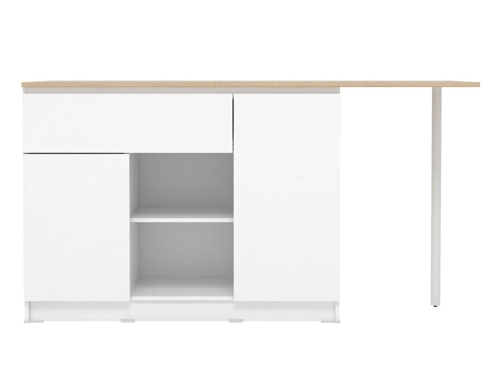 Ilot Central De Cuisine Avec 2 Portes, 1 Tiroir Et 2 Niches - Blanc Et Naturel Clair - TUNORI 5 Ilot Central De Cuisine Avec 2 Portes, 1 Tiroir Et 2 Niches - Blanc Et Naturel Clair - TUNORI – Image 3