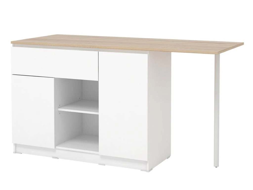 Ilot Central De Cuisine Avec 2 Portes, 1 Tiroir Et 2 Niches - Blanc Et Naturel Clair - TUNORI 6 Ilot Central De Cuisine Avec 2 Portes, 1 Tiroir Et 2 Niches - Blanc Et Naturel Clair - TUNORI – Image 4