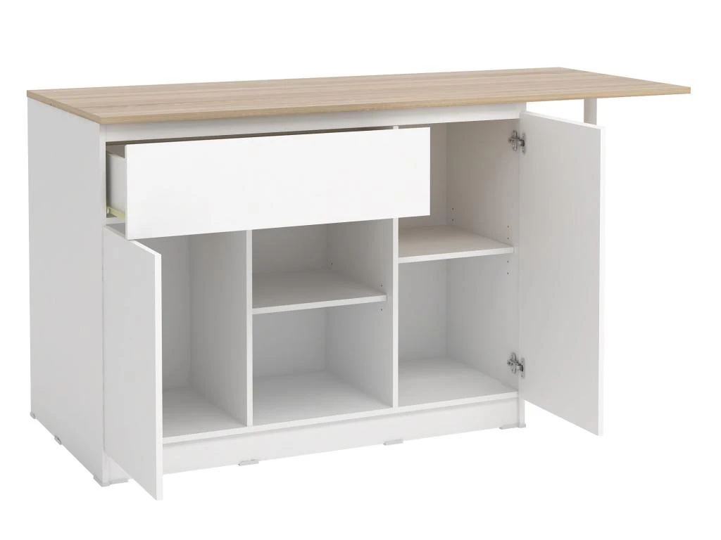 Ilot Central De Cuisine Avec 2 Portes, 1 Tiroir Et 2 Niches - Blanc Et Naturel Clair - TUNORI 12 Ilot Central De Cuisine Avec 2 Portes, 1 Tiroir Et 2 Niches - Blanc Et Naturel Clair - TUNORI – Image 10