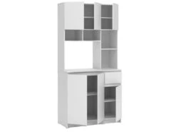 Buffet De Cuisine Avec 6 Portes, 1 Tiroir Et 5 Niches - Blanc - NIZALI -Electroménager Soldes meuble de cuisine 16577765