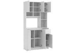 Buffet De Cuisine Avec 6 Portes, 1 Tiroir Et 5 Niches - Blanc - NIZALI -Electroménager Soldes meuble de cuisine 16577773