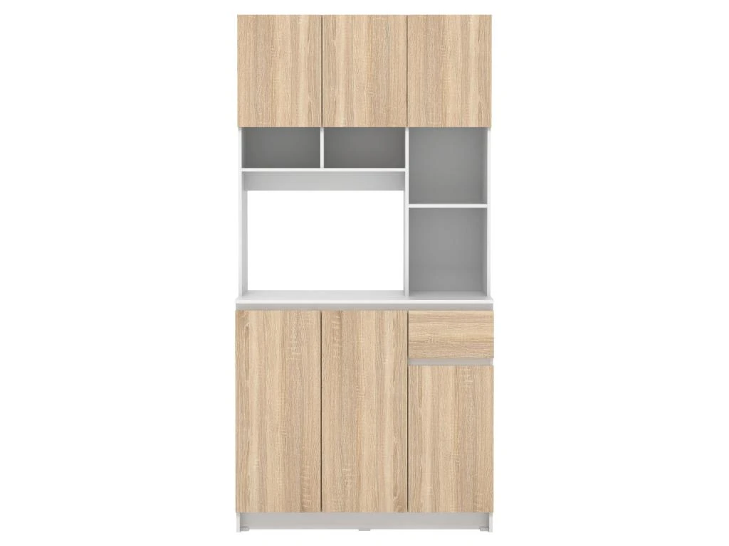 Buffet De Cuisine Avec 6 Portes, 1 Tiroir Et 5 Niches - Naturel Clair Et Blanc - NIZALI 4 Buffet De Cuisine Avec 6 Portes, 1 Tiroir Et 5 Niches - Naturel Clair Et Blanc - NIZALI – Image 2