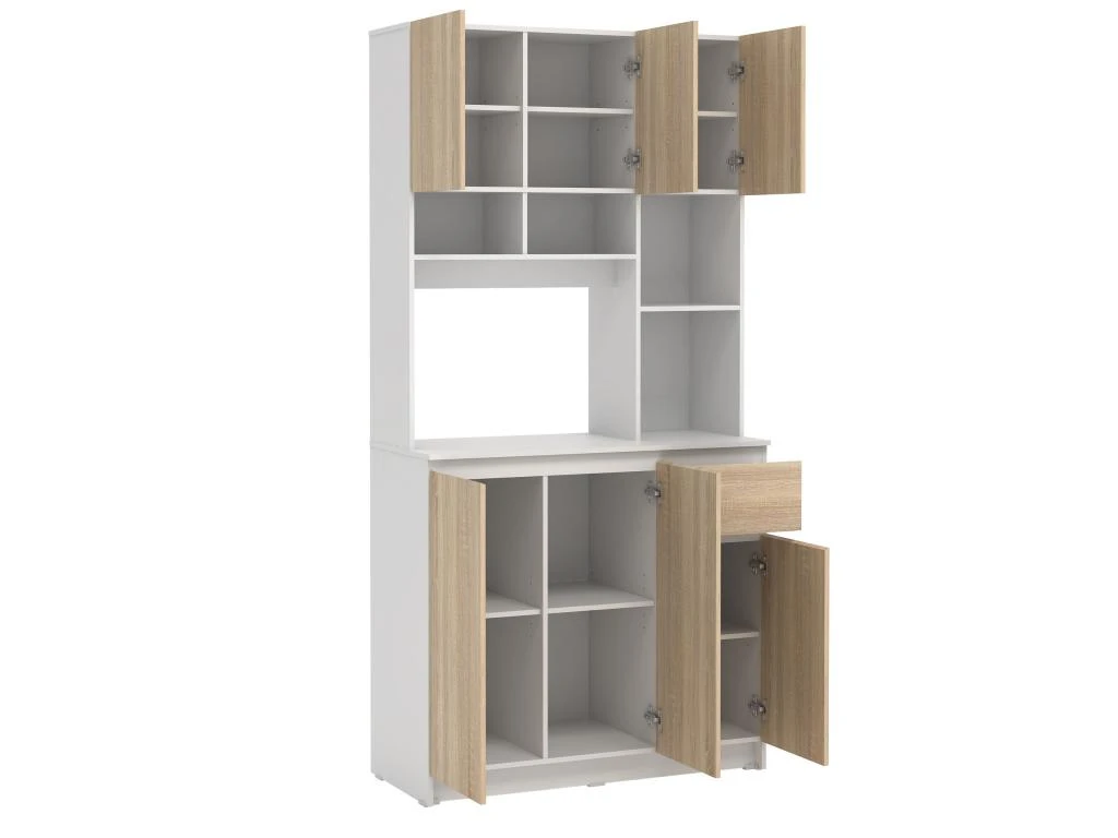 Buffet De Cuisine Avec 6 Portes, 1 Tiroir Et 5 Niches - Naturel Clair Et Blanc - NIZALI 7 Buffet De Cuisine Avec 6 Portes, 1 Tiroir Et 5 Niches - Naturel Clair Et Blanc - NIZALI – Image 5