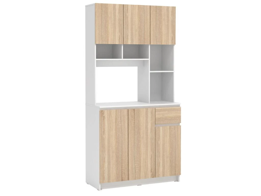 Buffet De Cuisine Avec 6 Portes, 1 Tiroir Et 5 Niches - Naturel Clair Et Blanc - NIZALI 6 Buffet De Cuisine Avec 6 Portes, 1 Tiroir Et 5 Niches - Naturel Clair Et Blanc - NIZALI – Image 4