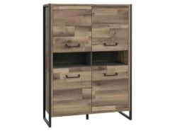 Vaisselier 4 Portes 2 Niches Décor Bois Recyclé Métal Noir - APACHE