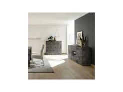 Vaisselier 2 Portes Béton Ciré Foncé - TICATO -Electroménager Soldes meuble de cuisine 17634599