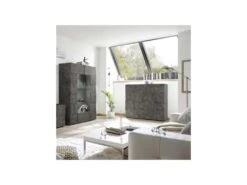 Vaisselier 2 Portes Béton Ciré Foncé - TICATO -Electroménager Soldes meuble de cuisine 17634603