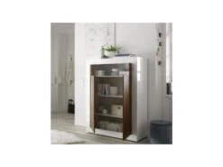 Vaisselier 2 Portes Blanc/Noyer - LUBIO -Electroménager Soldes meuble de cuisine 17634719