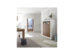 Vaisselier 2 Portes Blanc/Noyer - LUBIO -Electroménager Soldes meuble de cuisine 17634721