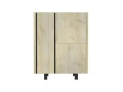 Vaisselier 3 Portes Chêne Clair/Ardoise N°2 - FOREST -Electroménager Soldes meuble de cuisine 17634745