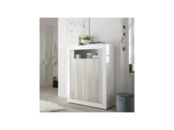 Vaisselier 2 Portes Blanc/Pin Blanc - LUBIO -Electroménager Soldes meuble de cuisine 17634779