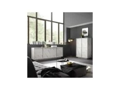 Vaisselier 4 Portes Marbre Blanc - BURANO -Electroménager Soldes meuble de cuisine 17634791