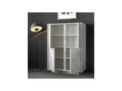 Vaisselier 4 Portes Marbre Blanc - BURANO -Electroménager Soldes meuble de cuisine 17634793