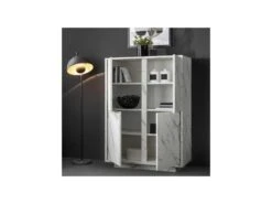 Vaisselier 4 Portes Marbre Blanc - BURANO -Electroménager Soldes meuble de cuisine 17634795