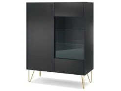 Vaisselier 2 Portes Roya Noir Et Marbre