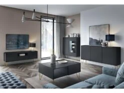 Vaisselier 2 Portes Roya Noir Et Marbre -Electroménager Soldes meuble de cuisine 18316911