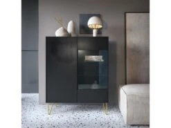 Vaisselier 2 Portes Roya Noir Et Marbre -Electroménager Soldes meuble de cuisine 18316913