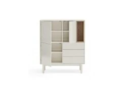 Vaisselier 3 Portes 3 Tiroirs Laque Crème/Bois - TEULAT CORVO -Electroménager Soldes meuble de cuisine 18827001