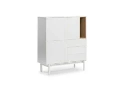 Vaisselier 3 Portes 3 Tiroirs Laque Crème/Bois - TEULAT CORVO -Electroménager Soldes meuble de cuisine 18827005