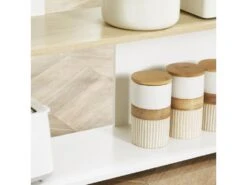 Ilot De Cuisine Table De Bar - 3 étagères, Porte-couteaux Acier Inox. - Blanc Aspect Chêne Clair -Electroménager Soldes meuble de cuisine 19046387