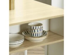 Ilot De Cuisine Table De Bar - 3 étagères, Porte-couteaux Acier Inox. - Blanc Aspect Chêne Clair -Electroménager Soldes meuble de cuisine 19046389