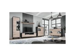 Vitrine à Led "Round" 192cm Anthracite & Naturel -Electroménager Soldes meuble de cuisine 19161889