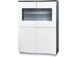 Vitrine 4 Portes "Pyloza" 110cm Blanc Laqué & Gris