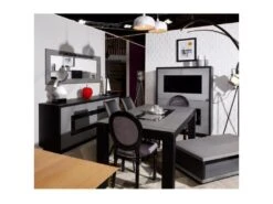 Vitrine 4 Portes "Daminao" 155cm Gris & Noir -Electroménager Soldes meuble de cuisine 19162177