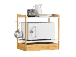 SoBuy KCR07-WN Étagère Micro Ondes, Support De Four Micro-Onde Amovible Rangement De Cuisine Avec 2 étagères, 1 Tiroir Et 1 Porte-torchon