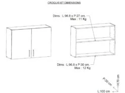 Meuble Haut De Cuisine 2 Portes 100 Cm Blanc/Chêne - ABINCI - L 100 X L 30 X H 70 Cm -Electroménager Soldes meuble de cuisine 19721953