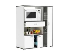 Meuble Bas De Cuisine Micro-ondes Blanc - LOLIPOP - L 90 X L 40 X H 108 Cm
