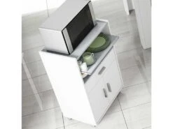 Desserte De Cuisine 2 Portes - Blanc/Béton - BASICA - L 59 X L 40 X H 92 Cm