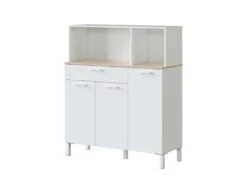 Meuble Bas De Cuisine 3 Portes Blanc/Chêne - TEKANA - L 108 X L 40 X H 126 -Electroménager Soldes meuble de cuisine 19722073