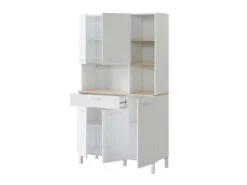 Buffet 5 Portes Blanc/Chêne - TEKANA - L 108 X L 40 X H 186 -Electroménager Soldes meuble de cuisine 19723971