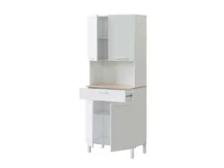 Buffet 4 Portes Blanc/Chêne - TEKANA - L 72 X L 40 X H 186 -Electroménager Soldes meuble de cuisine 19723977