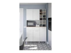 Buffet 5 Portes + 1 Tiroir + Range Bouteille - Blanc/Chêne - TEKANA - L 108 X L 40 X H 186