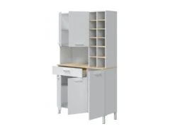 Buffet 5 Portes + 1 Tiroir + Range Bouteille - Blanc/Chêne - TEKANA - L 108 X L 40 X H 186 -Electroménager Soldes meuble de cuisine 19724013