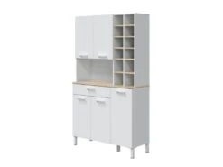 Buffet 5 Portes + 1 Tiroir + Range Bouteille - Blanc/Chêne - TEKANA - L 108 X L 40 X H 186 -Electroménager Soldes meuble de cuisine 19724015