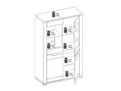 Argentier 4 Portes Chêne/Gris à LEDs - CRACOVIE - L 91 X L 39.5 X H 147 Cm -Electroménager Soldes meuble de cuisine 19735519