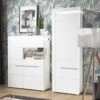 Armoire 2 Portes Blanc Brillant à LED - KIELE - L 60 X L 39 X H 195.5 Cm -Electroménager Soldes meuble de cuisine 19735597
